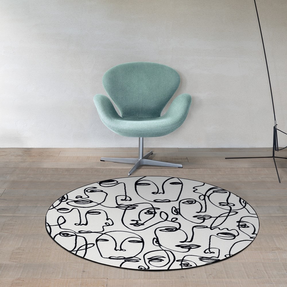 Tiago 46316 AF100 Modern Faces Circle Rugs in White Black